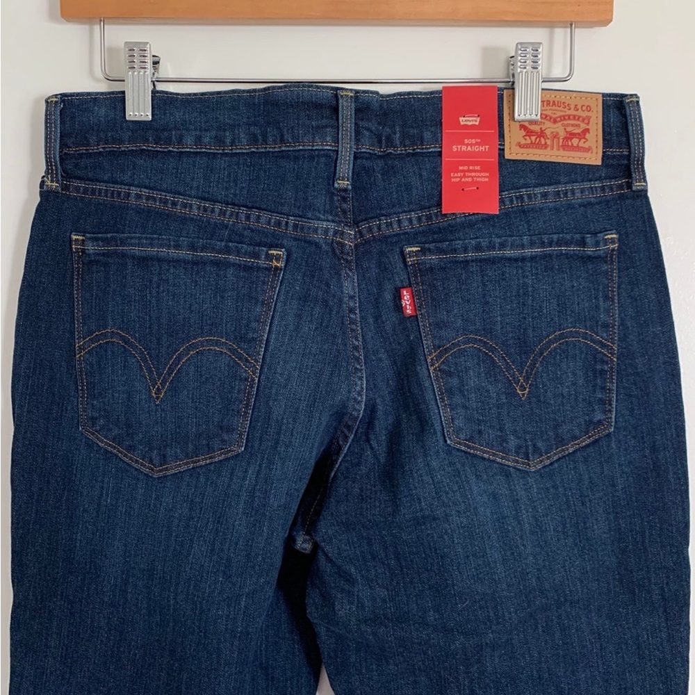 Levi's Men's 505 Classic Dark Wash Mid Rise Regular Fit Straight Leg Blue Jeans - Picture 7 of 11